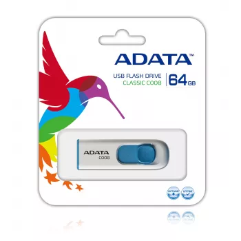 USB-mälupulk ADATA C008 64GB USB Type-A 2.0 — sinine/valge, liugur