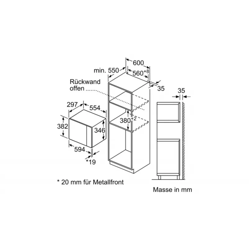 Bosch BFL520MS0 mikrolaineahi Must, Roostevaba teras Kombineeritud mikrolaineahi Sisseehitatav 20 L 800 W