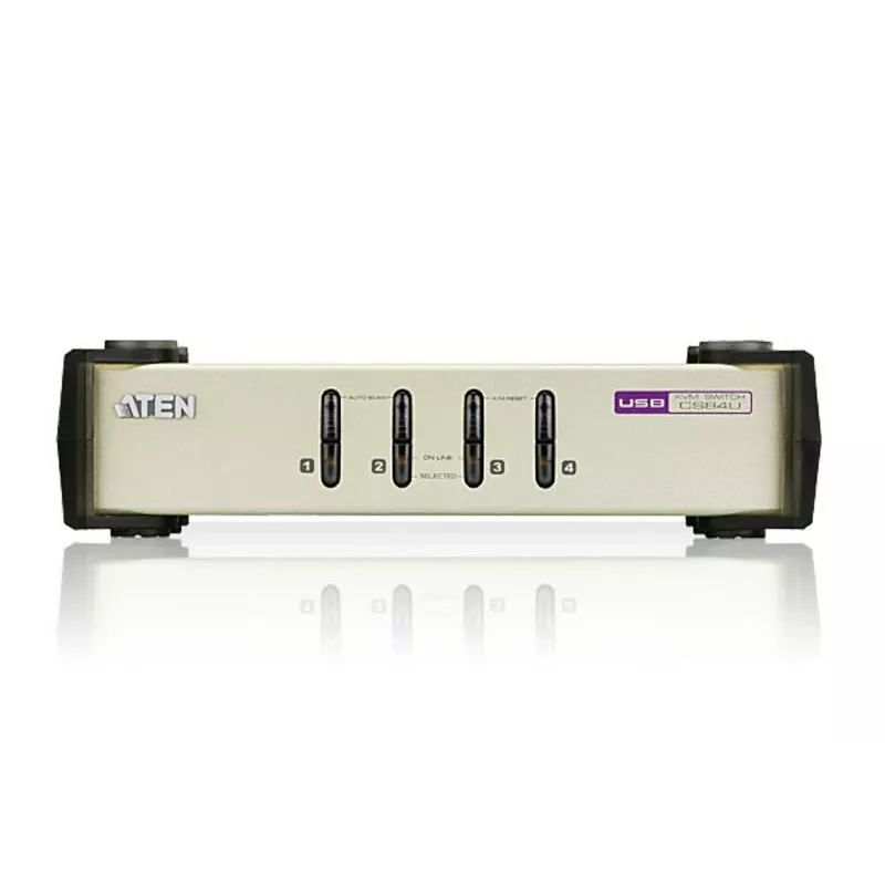 ATEN 4-Pordi USB - PS/2 VGA KVM-lüliti (KVM-kaablid kaasas), 2048 x 1536 pikslit, QXGA, 0,45 W, Must, Hall