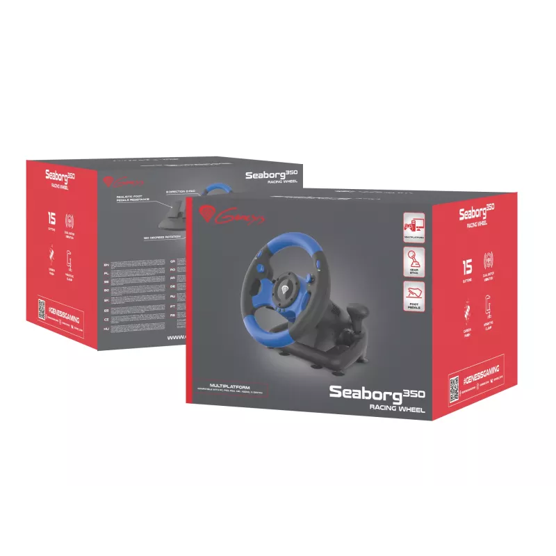 GENESIS Seaborg 350 Must, Blue USB rool + pedaalid Nintendo Switch, PC, PlayStation 4, Playstation 3, Xbox 360, Xbox One, Xbox Series S, Xbox Series X