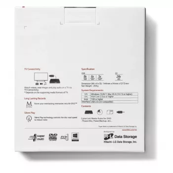 HITACHI-LG DATA STORAGE õhuke kaasaskantav DVD-kirjutaja - Gp60nw60 - USB 2.0 - valge