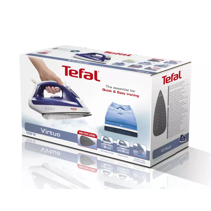 Aurutriikraud Tefal Virtuo FV1711 — 1800 W, Durilium tallaplaat, 0,2 L paak, vertikaalne aur, violetne/valge