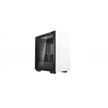 Arvuti korpus DeepCool MACUBE 110 WH Midi Tower — Valge, karastatud klaas, microATX, kuni 320 mm GPU, 165 mm CPU jahuti, 2x3,5 tolli + 2x2,5 tolli pesad