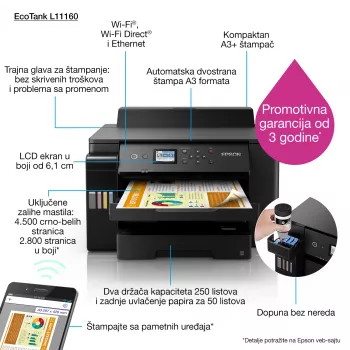 Epson EcoTank L1116 tindiprinter Värv 4800 x 1200 DPI A3 Wi-Fi