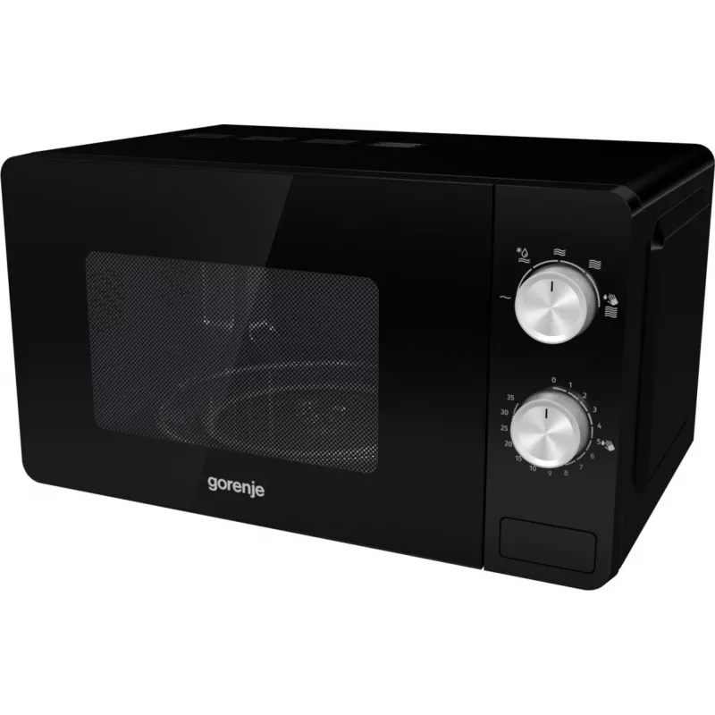 Solo mikrolaineahi Gorenje MO20E1B — 20 L, 800 W, 5 võimsustaset, 270 mm pöördlaud, must