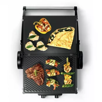 Kontaktgrill Bosch TCG4104 — 2000 W, ristkülikukujuline, reguleeritav termostaat, küpsetuspind 328×238 mm, punane