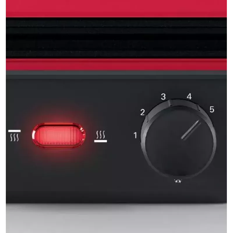 Kontaktgrill Bosch TCG4104 — 2000 W, ristkülikukujuline, reguleeritav termostaat, küpsetuspind 328×238 mm, punane