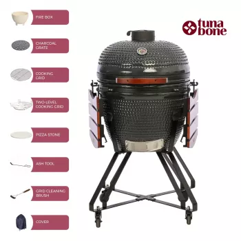 Kamado grill TUNABONE TunaBone Classic 23 tolli (suurus L) keraamilise stiiliga söegrill, 23 tolli küpsetusdiameeter, tumehall