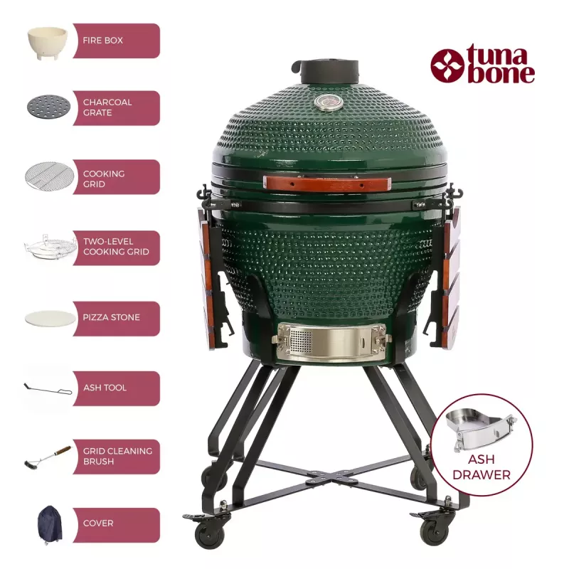 Keraamiline Kamado-grill TARGUS TBG24GREEN-02 — 24-tolline roheline söeküpsetusseade