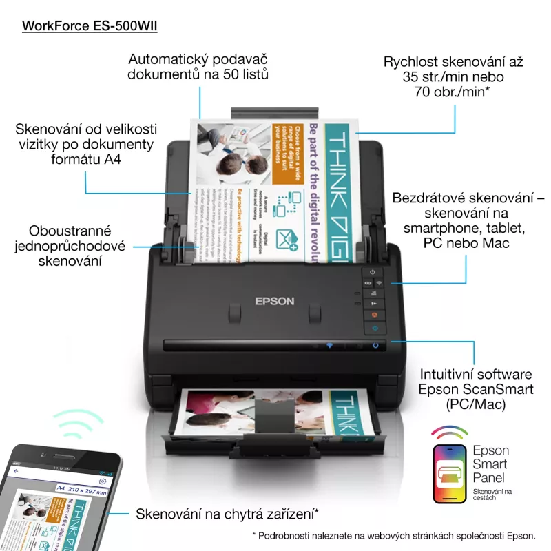 Epson WorkForce ES-500WII lehtedega skanner 600 x 600 DPI A4 must