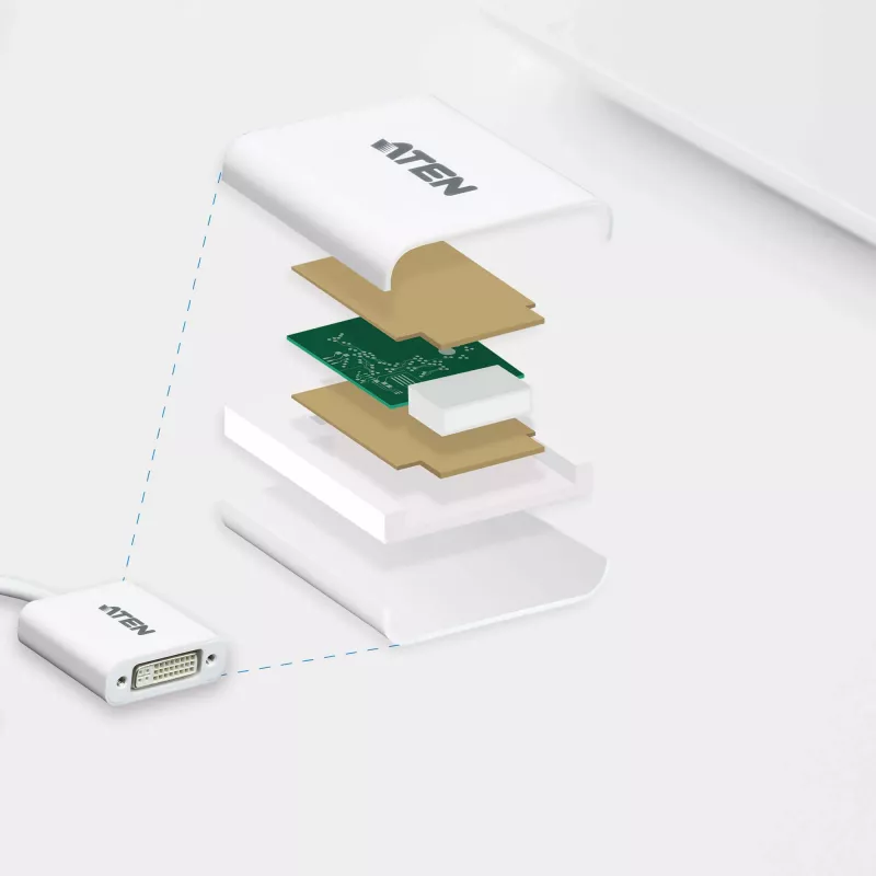 ATEN DisplayPort-DVI-muundur, PC: Kuni UXGA / HDTV: Kuni 1080i,1080p