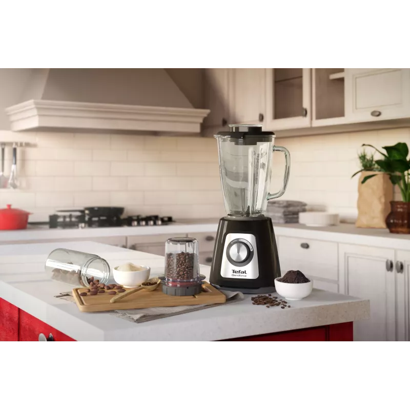 Lauapealne blender Tefal BlendForce II BL4388 — 800 W, 1,25 L klaaskann, jää purustamine, must/harjatud teras