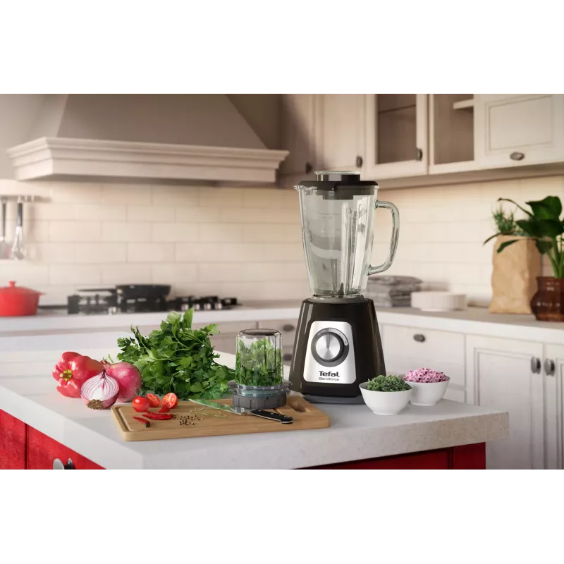 Lauapealne blender Tefal BlendForce II BL4388 — 800 W, 1,25 L klaaskann, jää purustamine, must/harjatud teras
