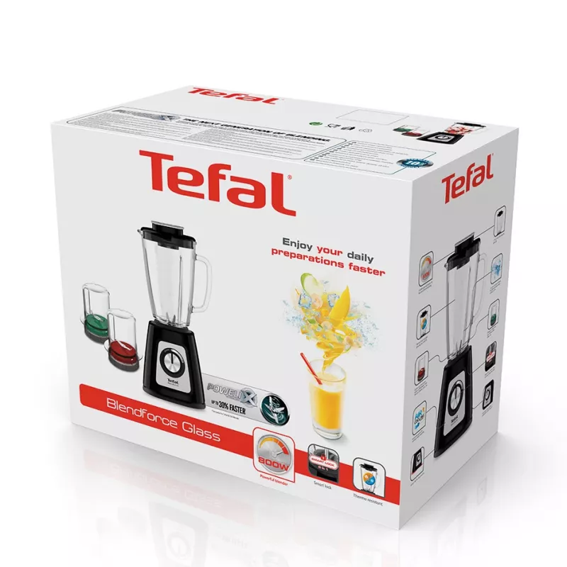 Lauapealne blender Tefal BlendForce II BL4388 — 800 W, 1,25 L klaaskann, jää purustamine, must/harjatud teras