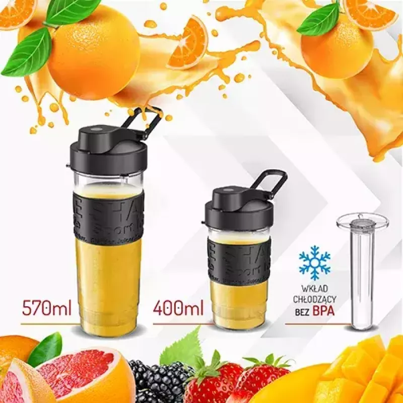 Spordiblender Adler AD 4081 — kaasaskantav personalblender, 800 W tippvõimsus, 0,57 l tops, roostevabast terasest tera, 2 pudelit