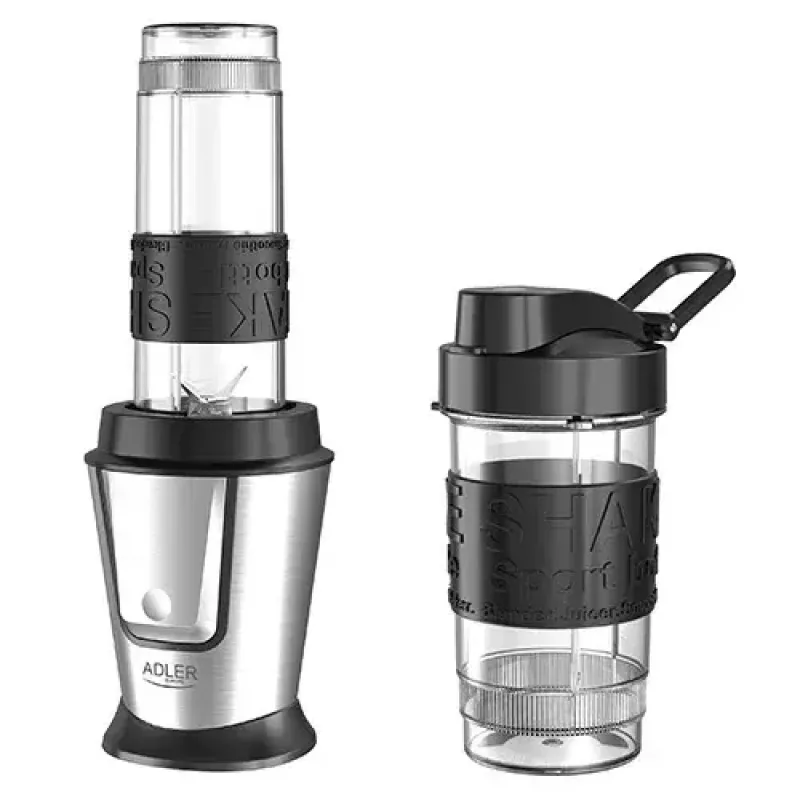 Spordiblender Adler AD 4081 — kaasaskantav personalblender, 800 W tippvõimsus, 0,57 l tops, roostevabast terasest tera, 2 pudelit