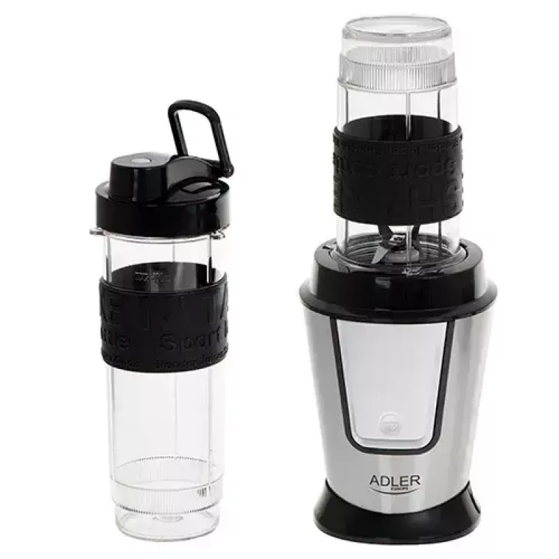 Spordiblender Adler AD 4081 — kaasaskantav personalblender, 800 W tippvõimsus, 0,57 l tops, roostevabast terasest tera, 2 pudelit