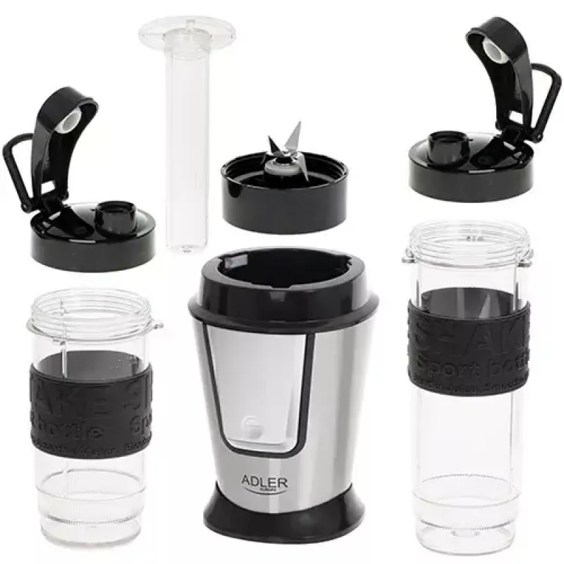 Spordiblender Adler AD 4081 — kaasaskantav personalblender, 800 W tippvõimsus, 0,57 l tops, roostevabast terasest tera, 2 pudelit