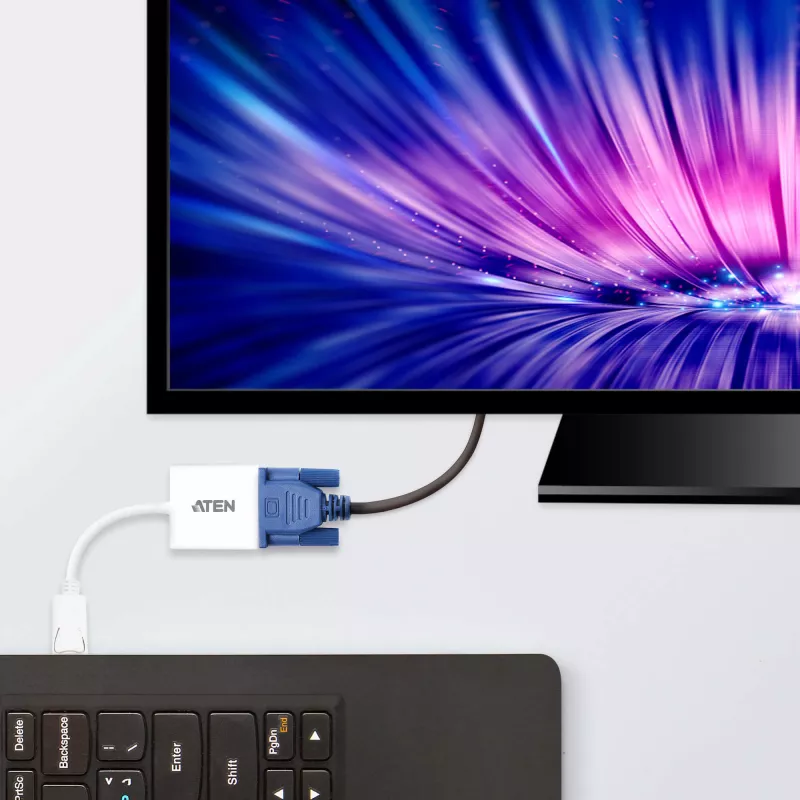 ATEN DisplayPort-VGA-muundur, Kuni 1920x1200 @60Hz, DisplayPort, VGA (D-Sub), Isane, Emane, Sirge, Sirge