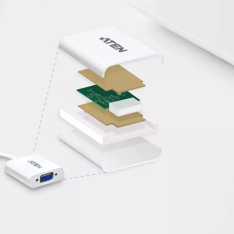 ATEN DisplayPort-VGA-muundur, Kuni 1920x1200 @60Hz, DisplayPort, VGA (D-Sub), Isane, Emane, Sirge, Sirge