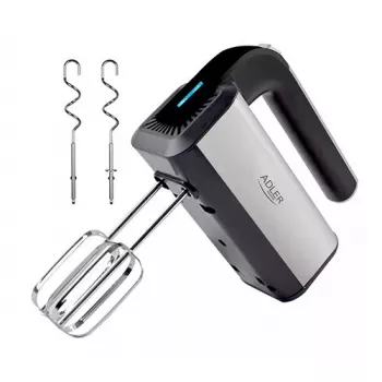 Hand mixer Adler AD 4225 — 5 kiirust, turbo, 300 W, inox/hõbe-must, visplid ja tainakonksud