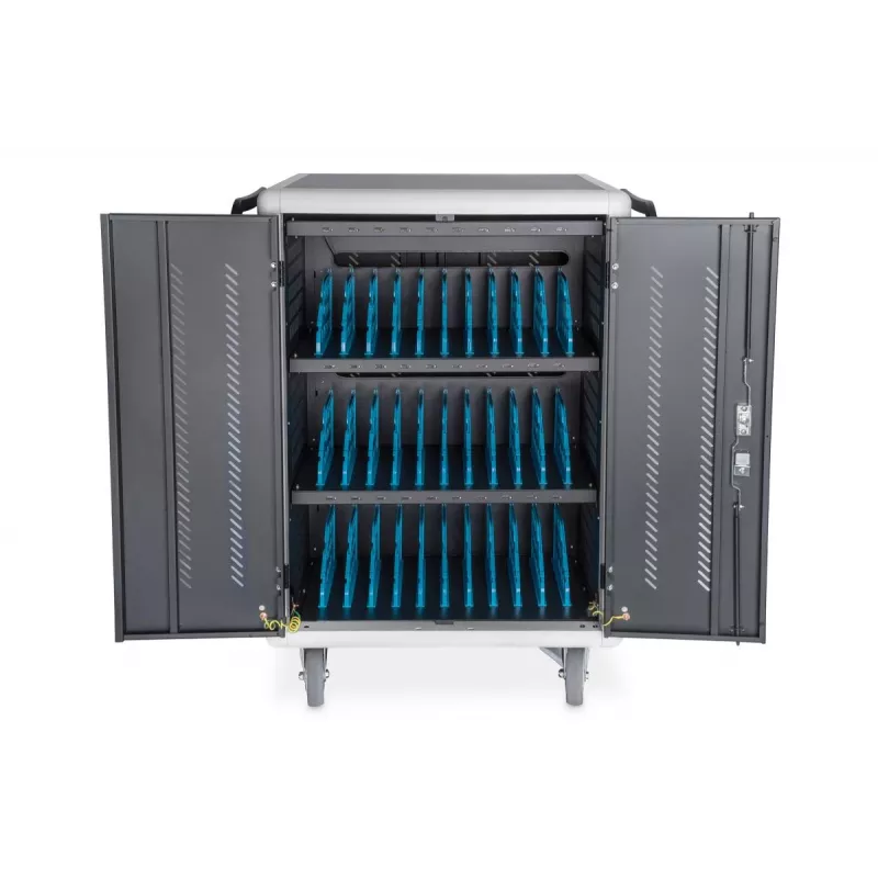 DIGITUS laadimiskäru 30 laadimisalusega, 15.6 tolli, must 1100 x 700 x 650 mm, sisaldab USB, PDU, ventilaator