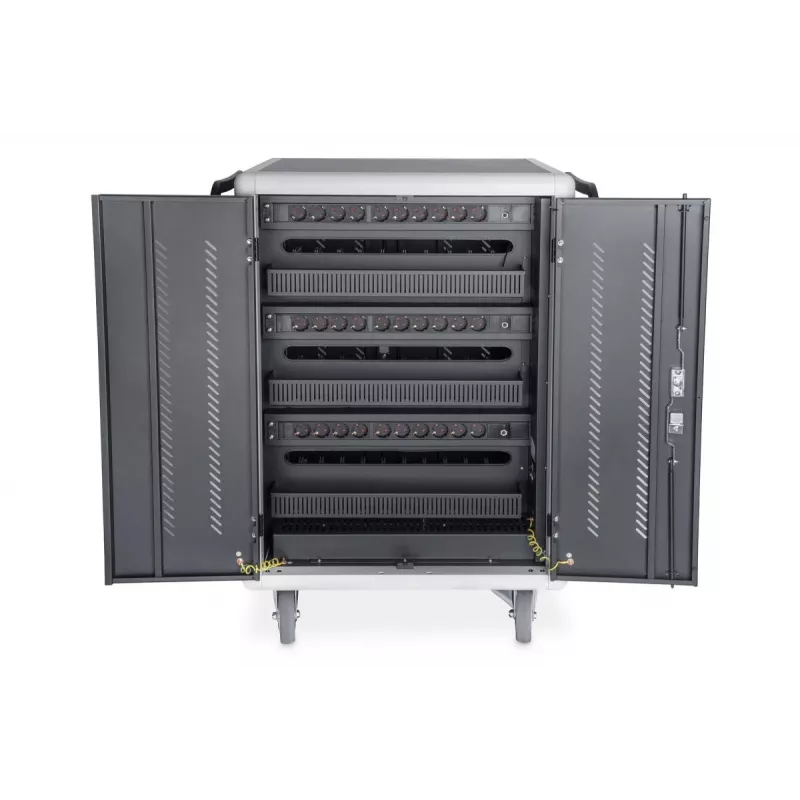 DIGITUS laadimiskäru 30 laadimisalusega, 15.6 tolli, must 1100 x 700 x 650 mm, sisaldab USB, PDU, ventilaator