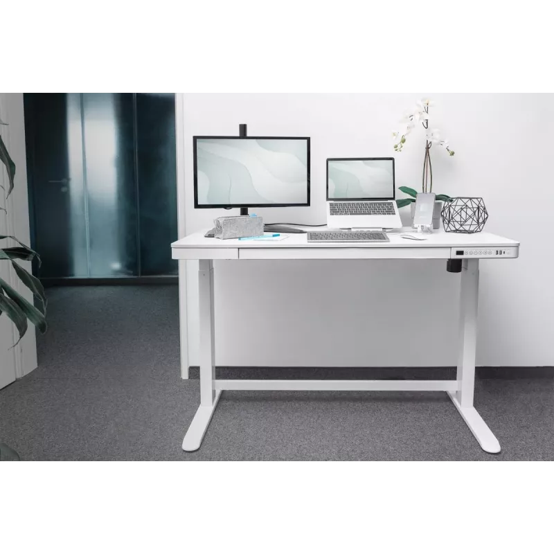 DIGITUS elektriliselt reguleeritava kõrgusega laud 120x60x12cm USB-ga valge