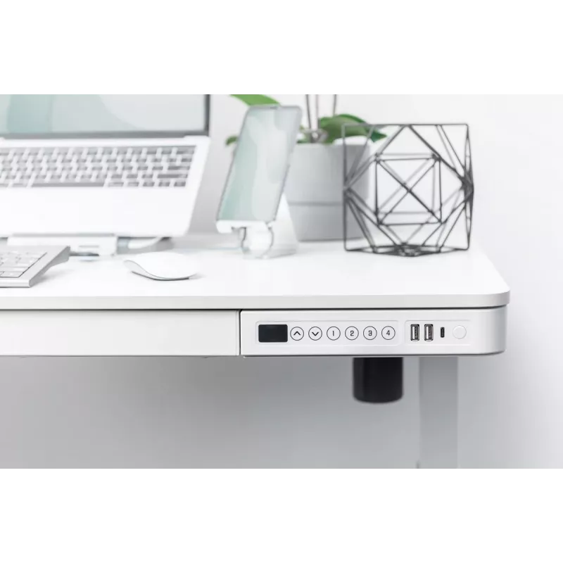 DIGITUS elektriliselt reguleeritava kõrgusega laud 120x60x12cm USB-ga valge