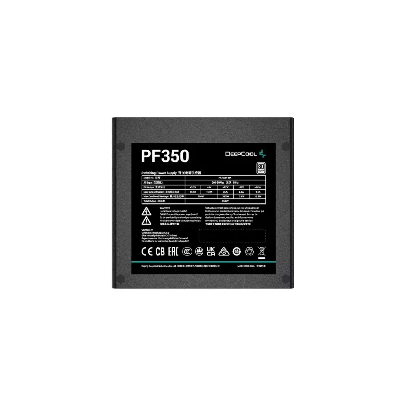 Toiteplokk DeepCool R-PF350D-HA0B-EU 350 W, ATX, 80 PLUS Valge, 120 mm ventilaator, 20+4 pin