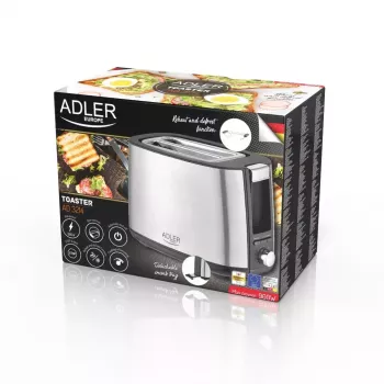 Röster Adler AD 3214, 2-kohaline roostevaba teras, 900 W, 7 pruunistustaset, sulatus/soojendus/automaatne väljalülitus