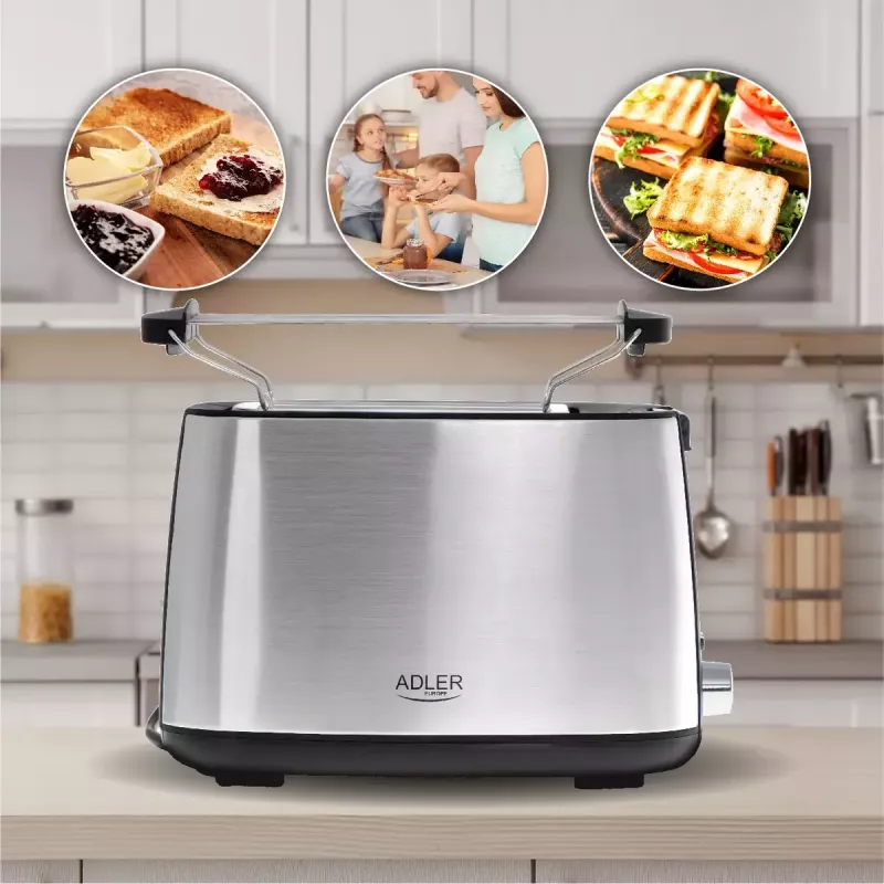 Röster Adler AD 3214, 2-kohaline roostevaba teras, 900 W, 7 pruunistustaset, sulatus/soojendus/automaatne väljalülitus