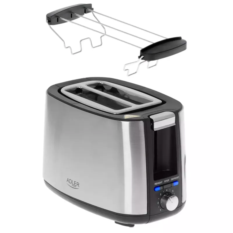 Röster Adler AD 3214, 2-kohaline roostevaba teras, 900 W, 7 pruunistustaset, sulatus/soojendus/automaatne väljalülitus
