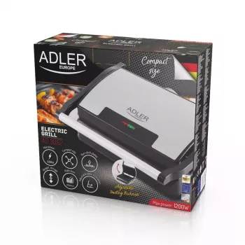 Kontaktgrill Adler AD 3052 ristkülikukujuline teras/must, 1200 W, restpind, lukustatav kaas