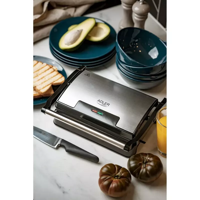 Kontaktgrill Adler AD 3052 ristkülikukujuline teras/must, 1200 W, restpind, lukustatav kaas
