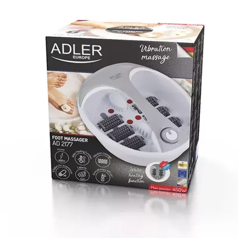 Jalavann Adler AD 2177 — infrapuna-jalamassažöör soojendusega, vibratsiooni, mullidega, 450 W, 5,6 L paak, ergonoomiline käepide
