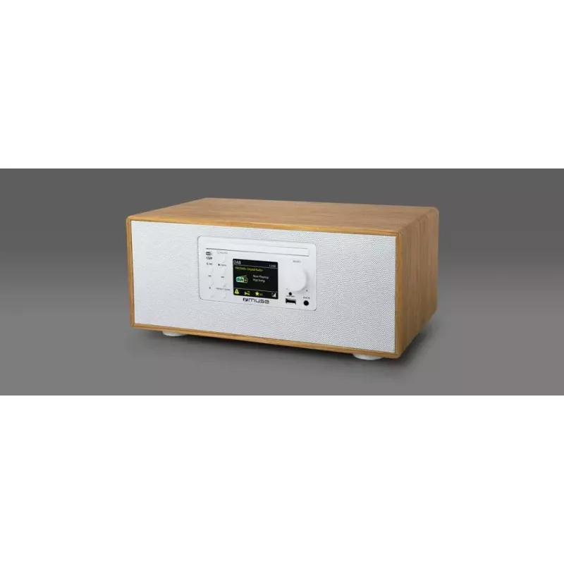Isiklik raadio Muse M-695 DBTW — DAB/DAB+/FM digitaaltuuner, 2,8-tolline TFT, 60W RMS, AC/DC, puit/valge