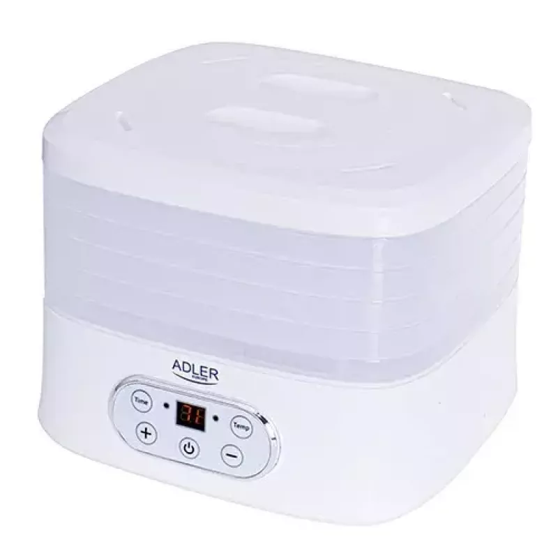Toidukuivati Adler AD 6658, 5 alust, LCD taimer 70 tundi, 35–70 °C, 230 W (max 550 W), valge