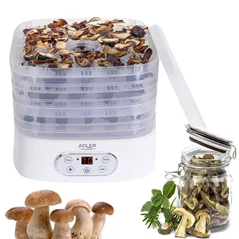 Toidukuivati Adler AD 6658, 5 alust, LCD taimer 70 tundi, 35–70 °C, 230 W (max 550 W), valge