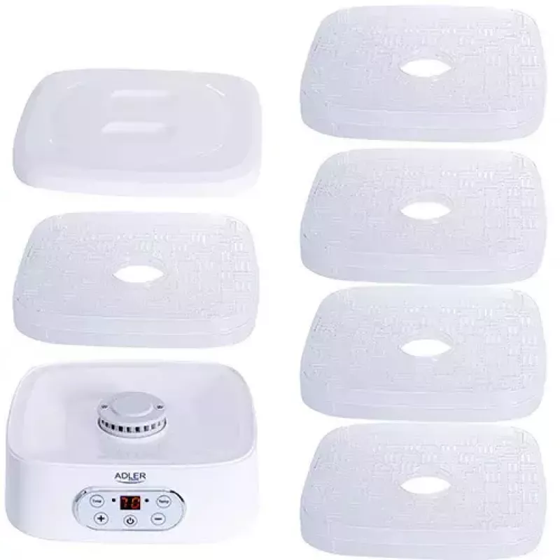 Toidukuivati Adler AD 6658, 5 alust, LCD taimer 70 tundi, 35–70 °C, 230 W (max 550 W), valge
