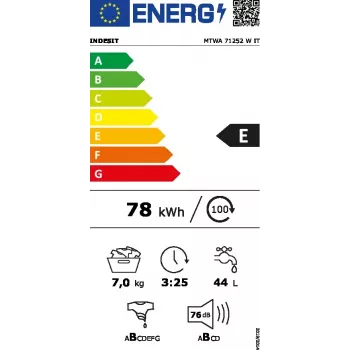 Eestlaaditav pesumasin Indesit MTWA 71252 W IT — 7 kg, 1200 p/min, E-klass, valge