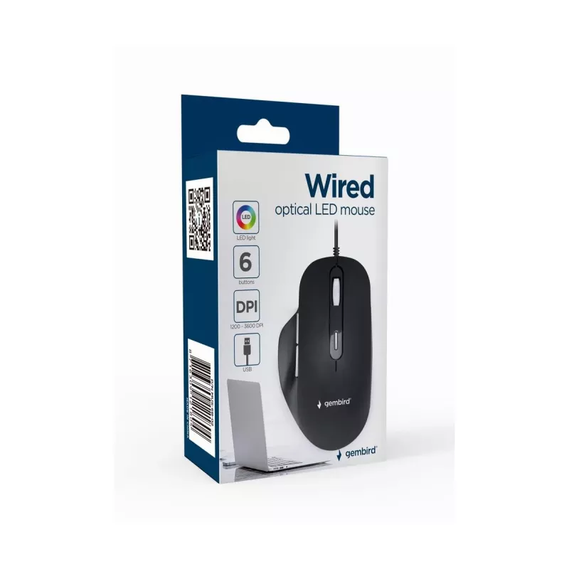 GEMBIRD optiline LED hiir MUS-6B-02 juhtmega USB - 6 nupuga ratas must