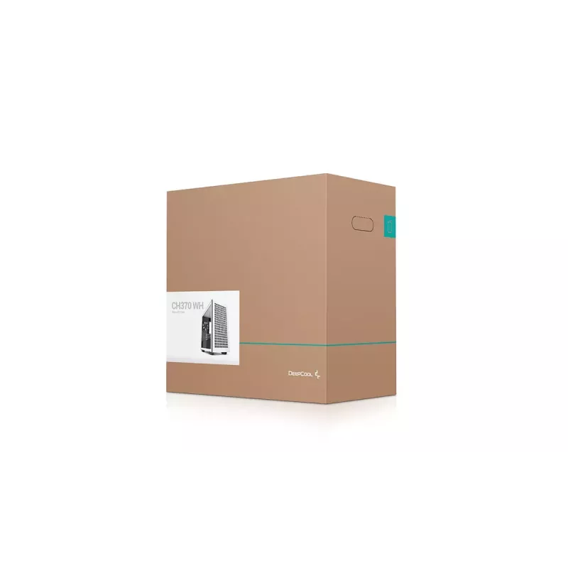 Arvuti korpus DeepCool CH370 WH Mini Tower — valge, micro ATX/Mini-ITX, karastatud klaas, RGB ventilaatorid, 2x 3,5-tollist pesa, 3x 2,5-tollist pesa, GPU kuni 320 mm