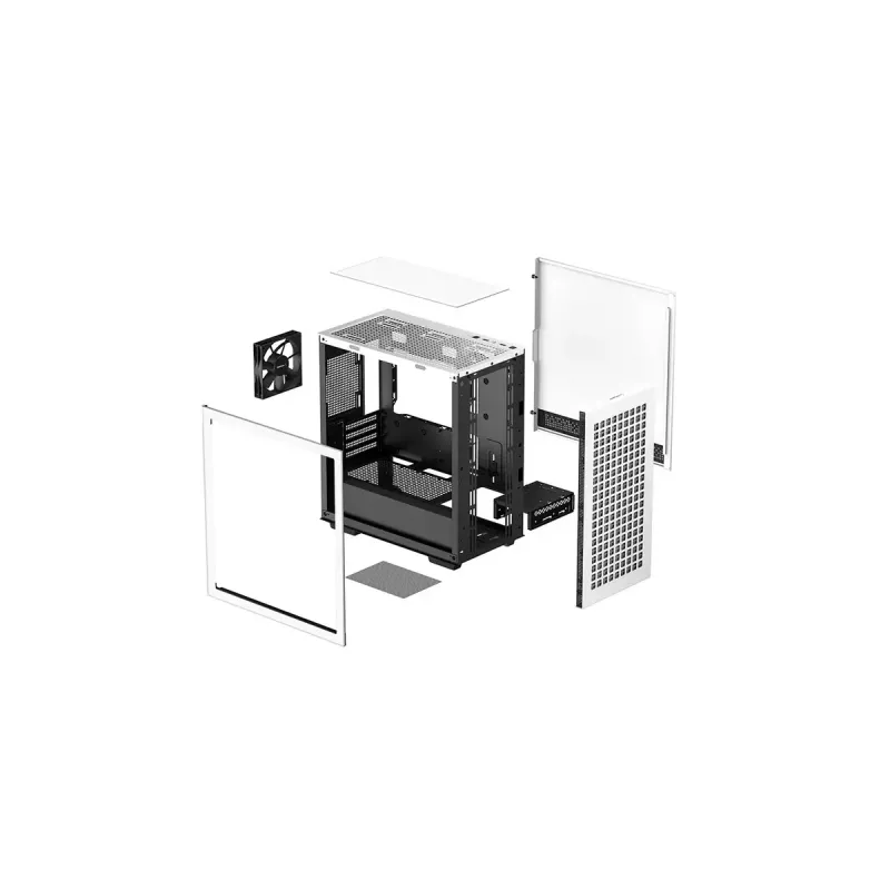 Arvuti korpus DeepCool CH370 WH Mini Tower — valge, micro ATX/Mini-ITX, karastatud klaas, RGB ventilaatorid, 2x 3,5-tollist pesa, 3x 2,5-tollist pesa, GPU kuni 320 mm