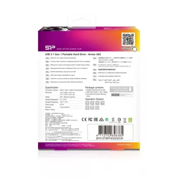SILICON POWER kaasaskantav HDD USB 3.2 Gen 1 Armor - A62 1TB must Moq-36