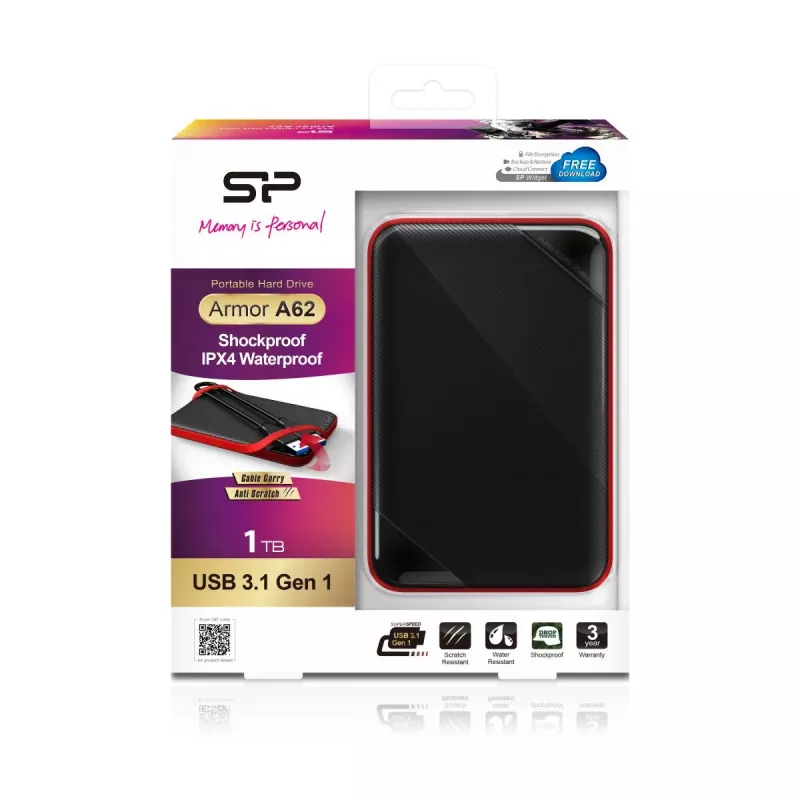 SILICON POWER kaasaskantav HDD USB 3.2 Gen 1 Armor - A62 1TB must Moq-36
