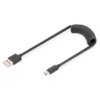 Digitus USB 2.0 USB A-USB C spiraalkaabel 1m 0,48 Gbit/s Must