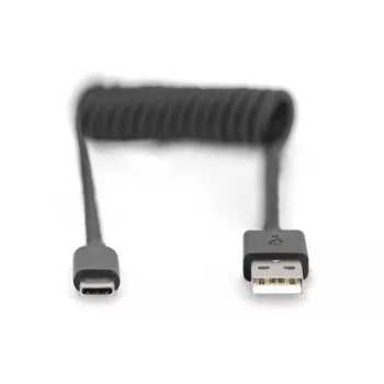 Digitus USB 2.0 USB A-USB C spiraalkaabel 1m 0,48 Gbit/s Must