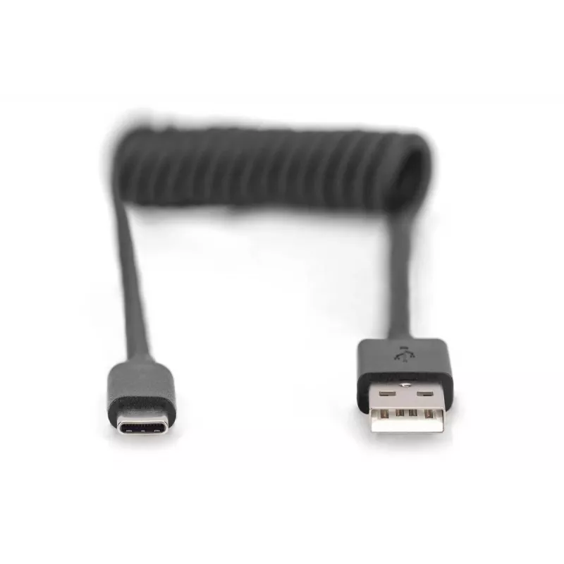 Digitus USB 2.0 USB A-USB C spiraalkaabel 1m 0,48 Gbit/s Must