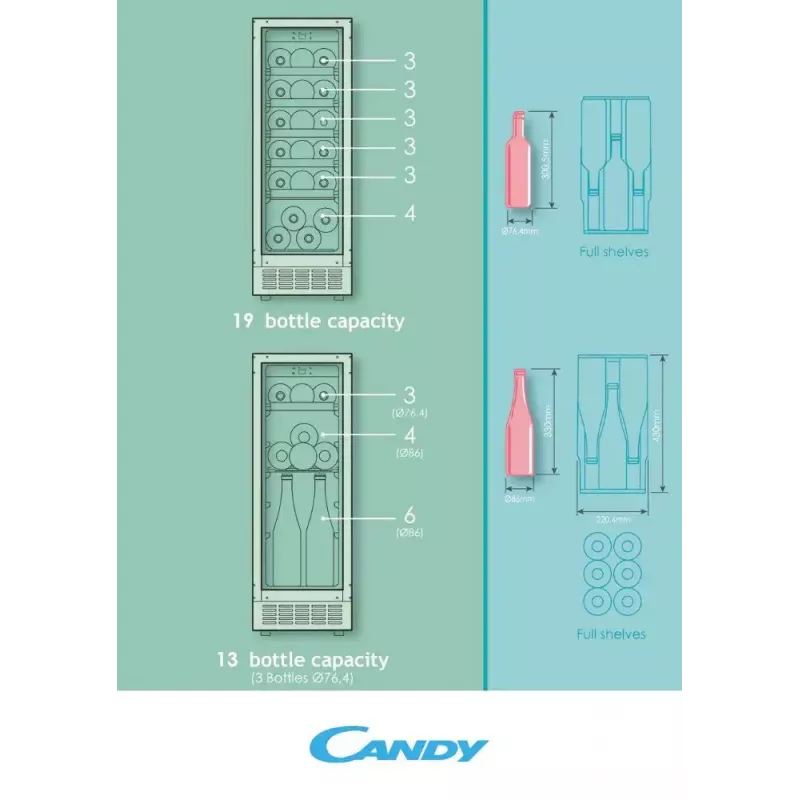 Sisseehitatud veinikülmik Candy DiVino CCVB 30/1 Must 20 pudelit